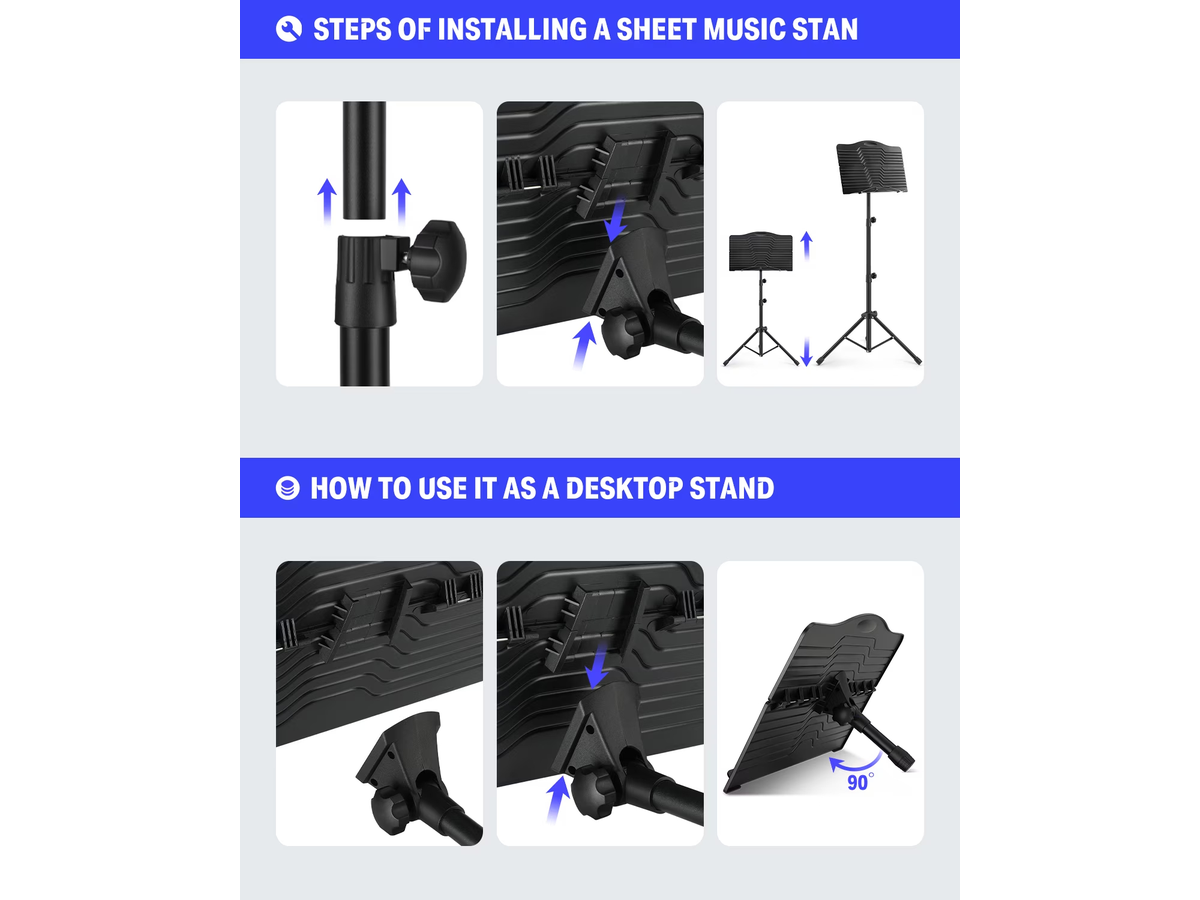 Sheet Music Stand with Detachable Hanger for Guitar