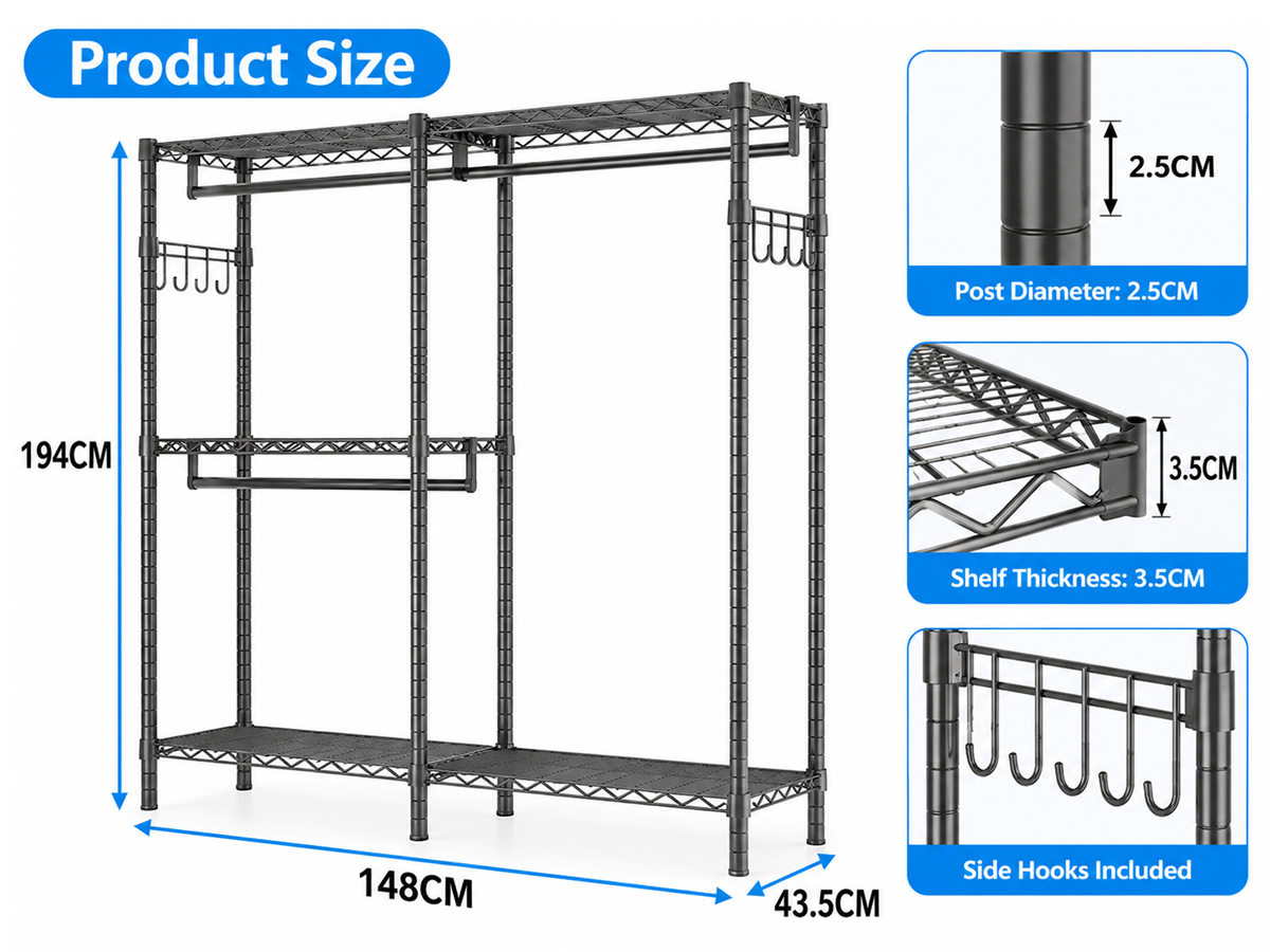 Metal Wardrobe Clothes Rack Clothes Organizer