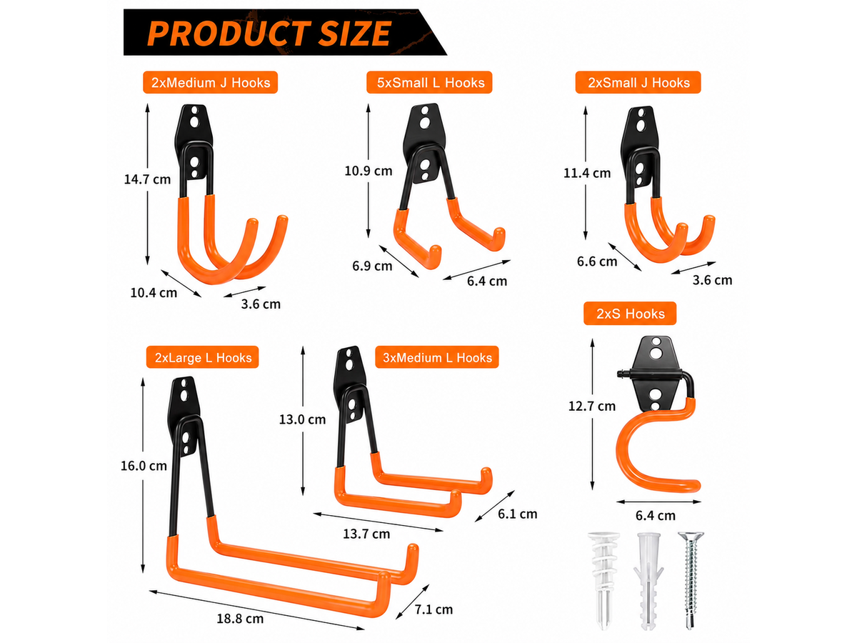 Garage Storage Hooks 16 Pack Heavy Duty Steel Wall Mount Tool Organizer