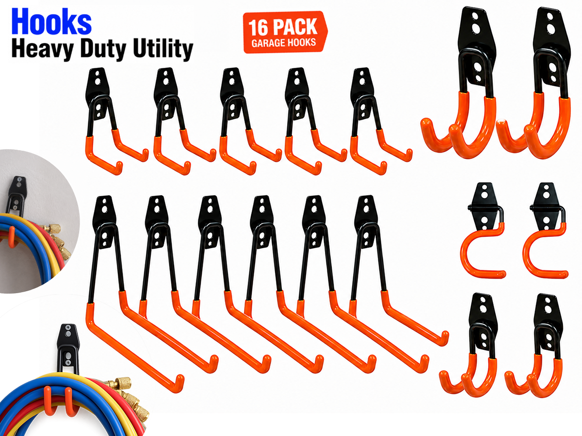 Garage Storage Hooks 16 Pack Heavy Duty Steel Wall Mount Tool Organizer
