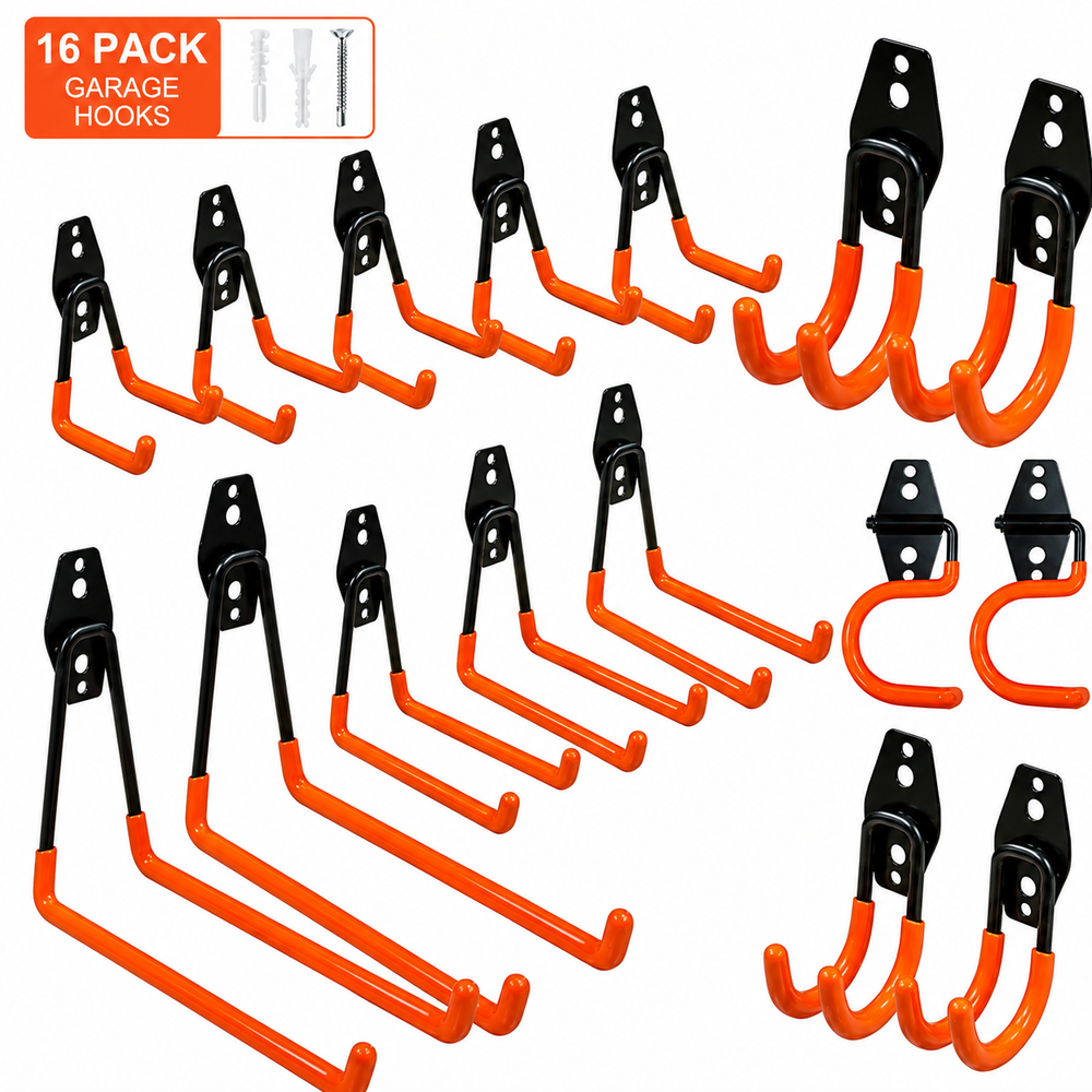 Garage Storage Hooks 16 Pack Heavy Duty Steel Wall Mount Tool Organizer