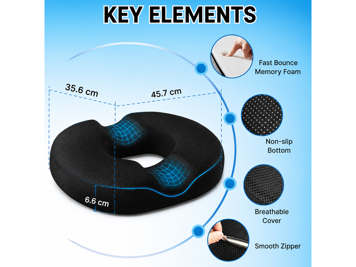 Memory Foam Donut Seat Cushion Pillow