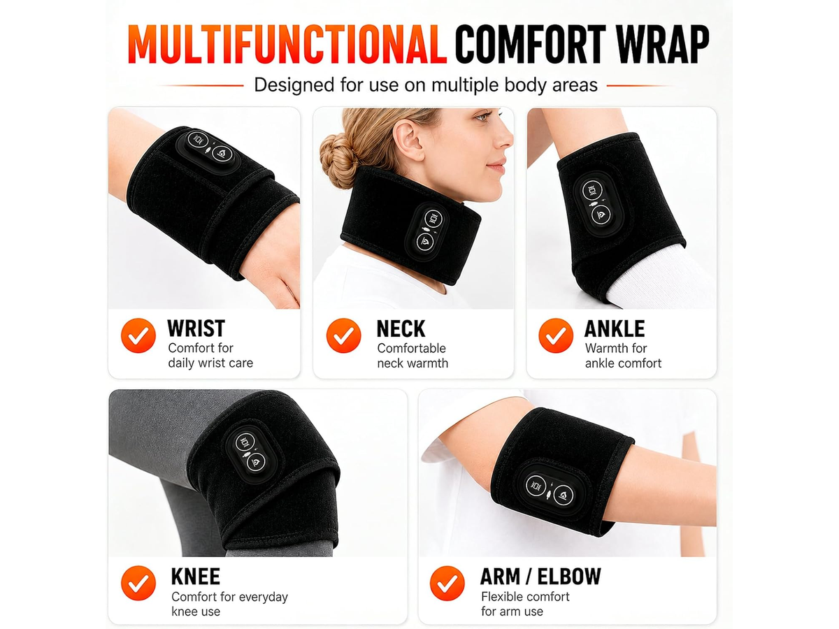 Red Light Therapy Wrist Heating Pad Cordless Heated Wrap with Vibration Massage