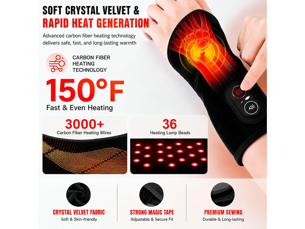 Red Light Therapy Wrist Heating Pad Cordless Heated Wrap with Vibration Massage