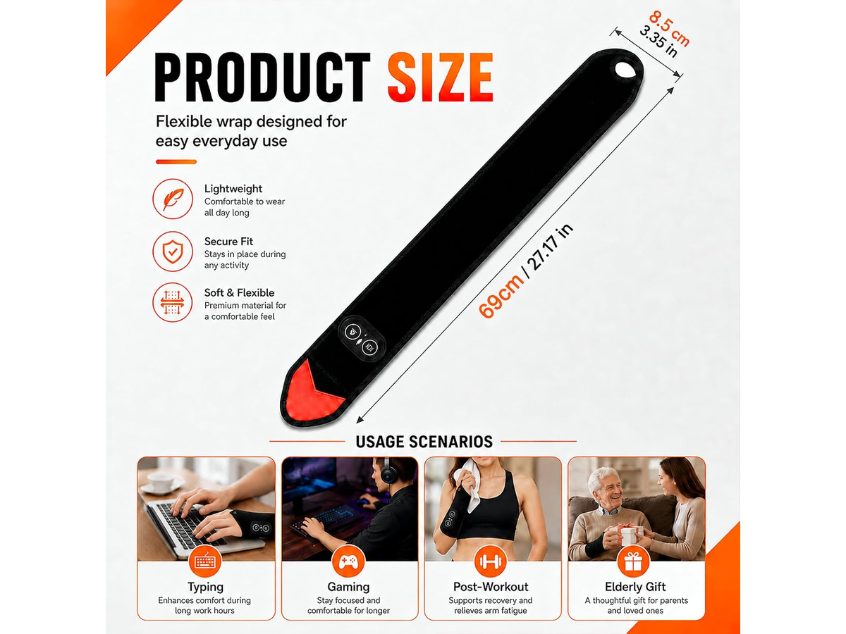 Red Light Therapy Wrist Heating Pad Cordless Heated Wrap with Vibration Massage