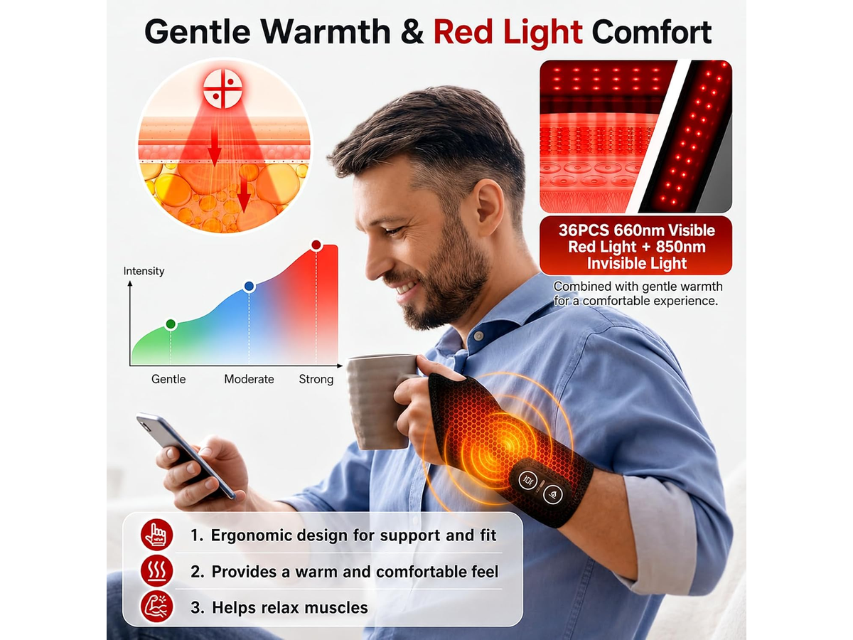 Red Light Therapy Wrist Heating Pad Cordless Heated Wrap with Vibration Massage