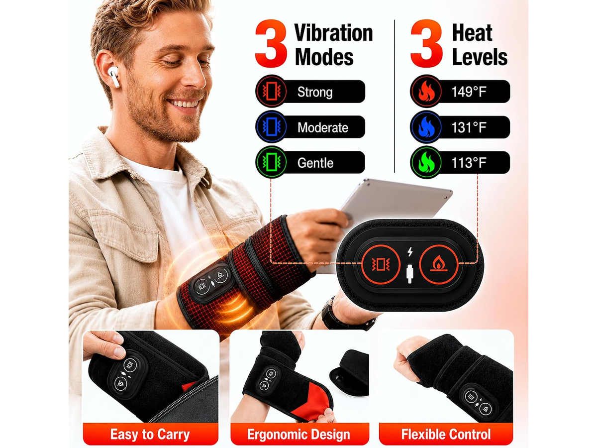 Red Light Therapy Wrist Heating Pad Cordless Heated Wrap with Vibration Massage