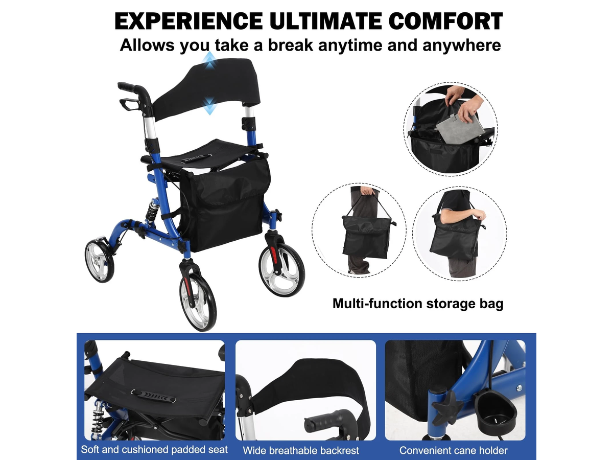 Rollator Walker with Seat Foldable Aluminum Walking Frame