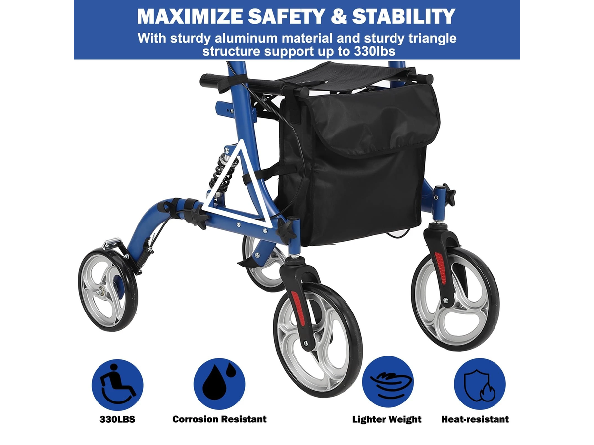 Rollator Walker with Seat Foldable Aluminum Walking Frame