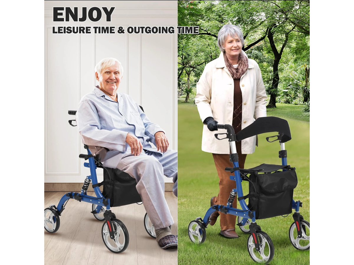 Rollator Walker with Seat Foldable Aluminum Walking Frame