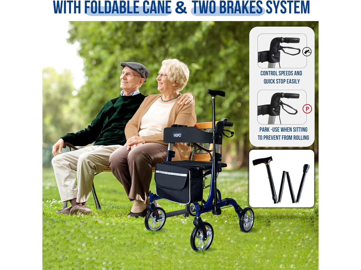 Rollator Walker with Seat Foldable Aluminum Walking Frame