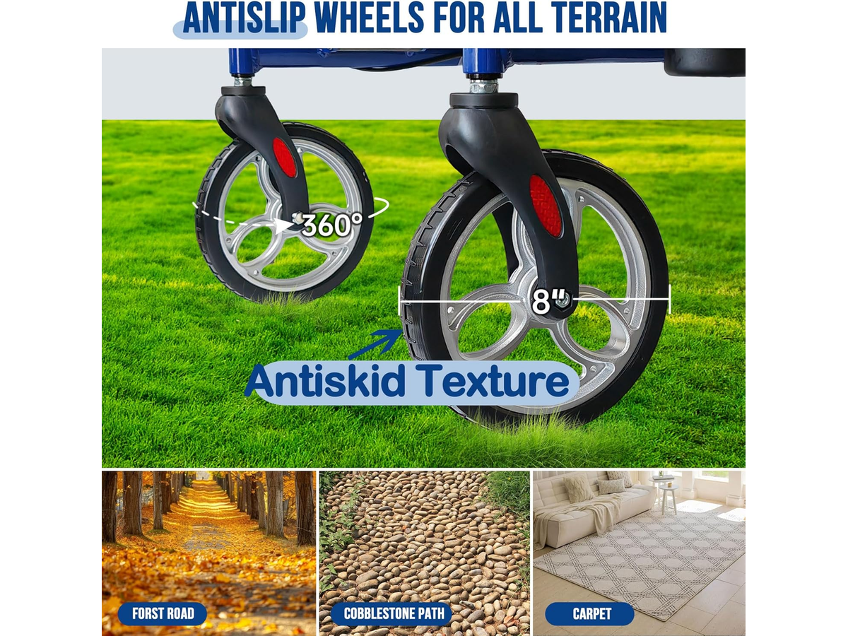 Rollator Walker with Seat Foldable Aluminum Walking Frame