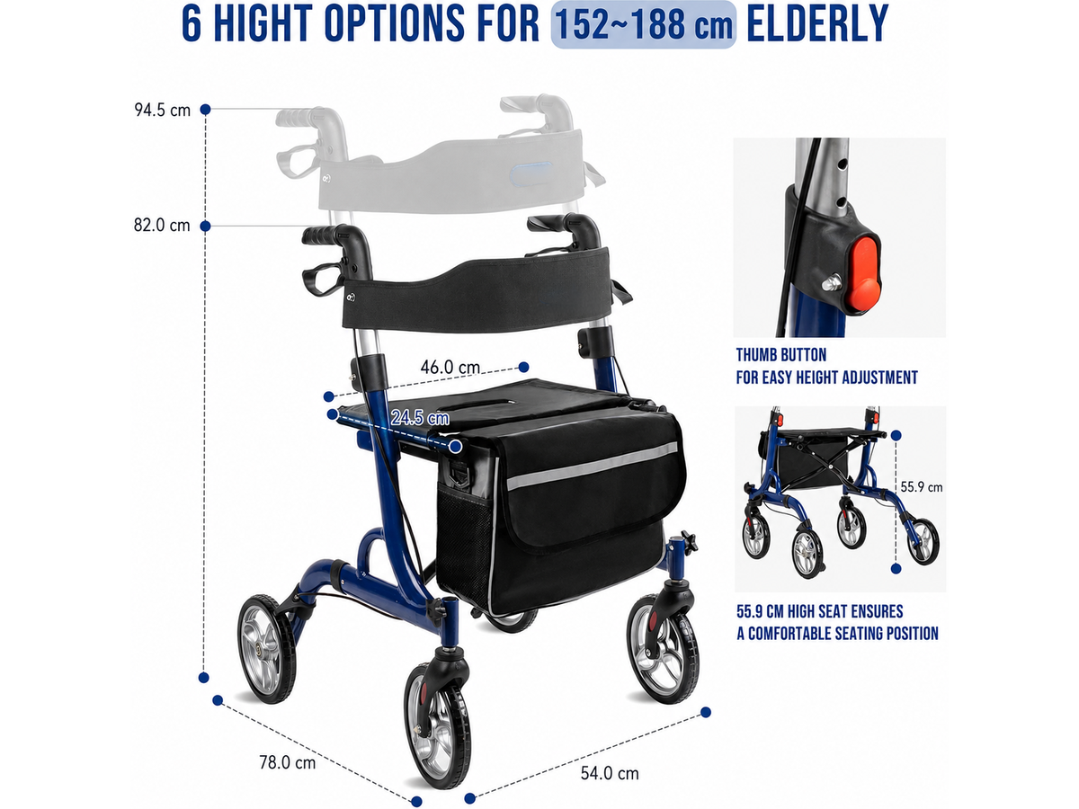 Rollator Walker with Seat Foldable Aluminum Walking Frame