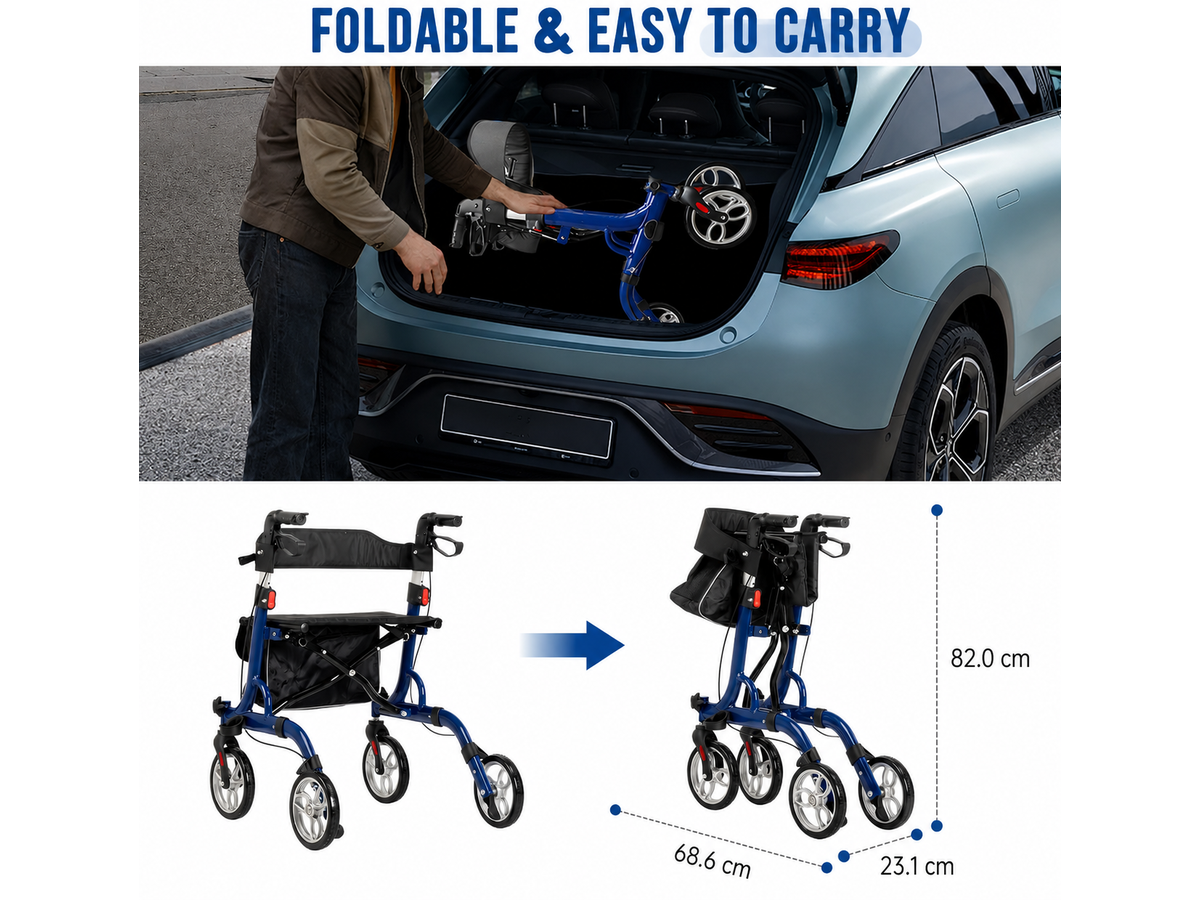 Rollator Walker with Seat Foldable Aluminum Walking Frame