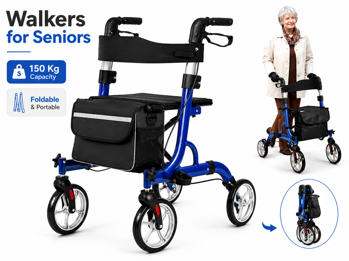 Rollator Walker with Seat Foldable Aluminum Walking Frame