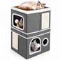 Cat House Foldable Cat Bed Cave with 2 Hideaway Condos Scratch Pads