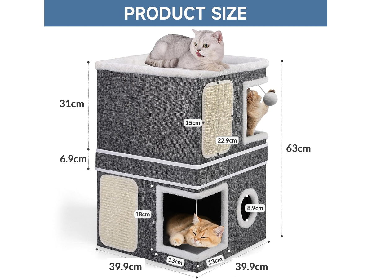 Cat House Foldable Cat Bed Cave with 2 Hideaway Condos Scratch Pads