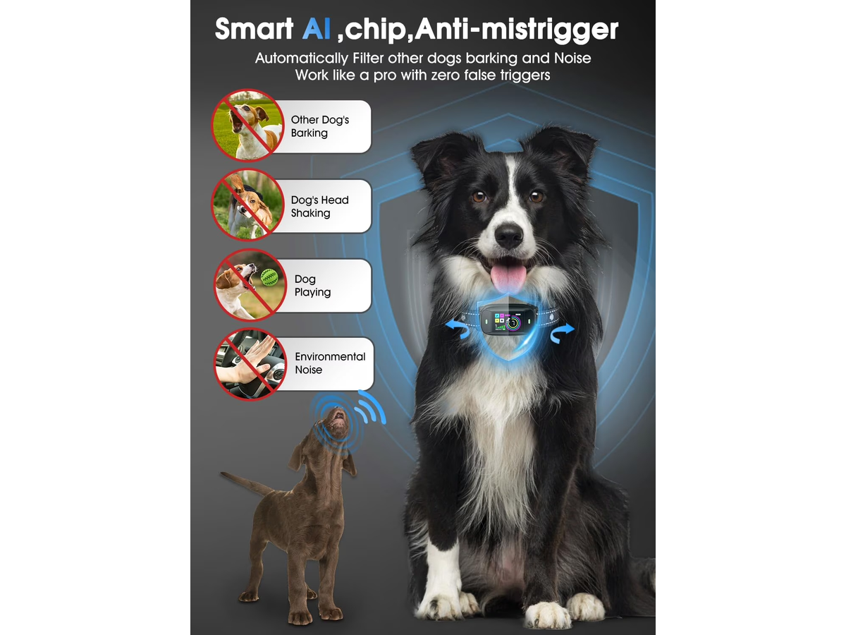 Smart Bark Control Collar AI Detection IP68 Waterproof Rechargeable
