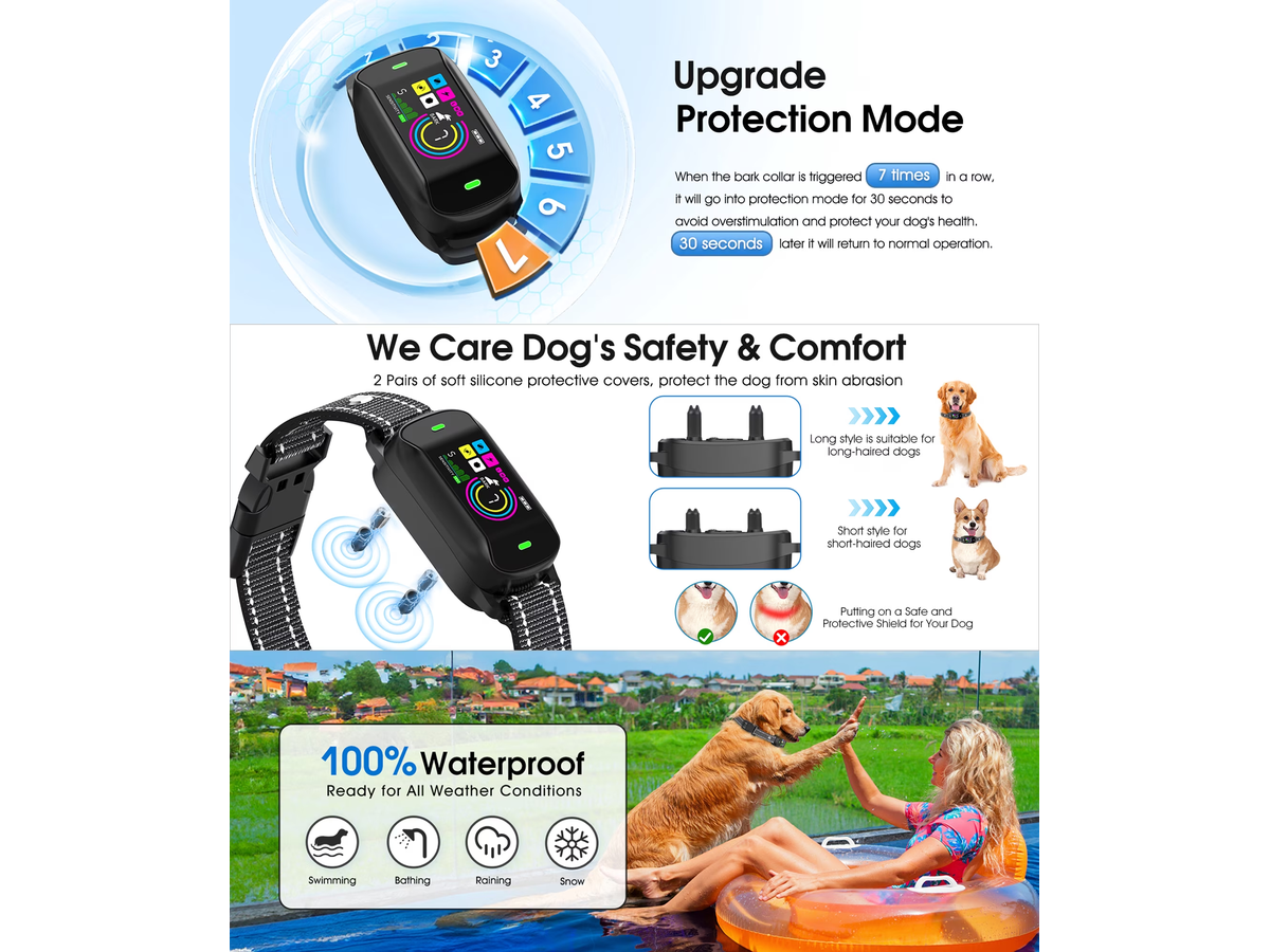 Smart Bark Control Collar AI Detection IP68 Waterproof Rechargeable