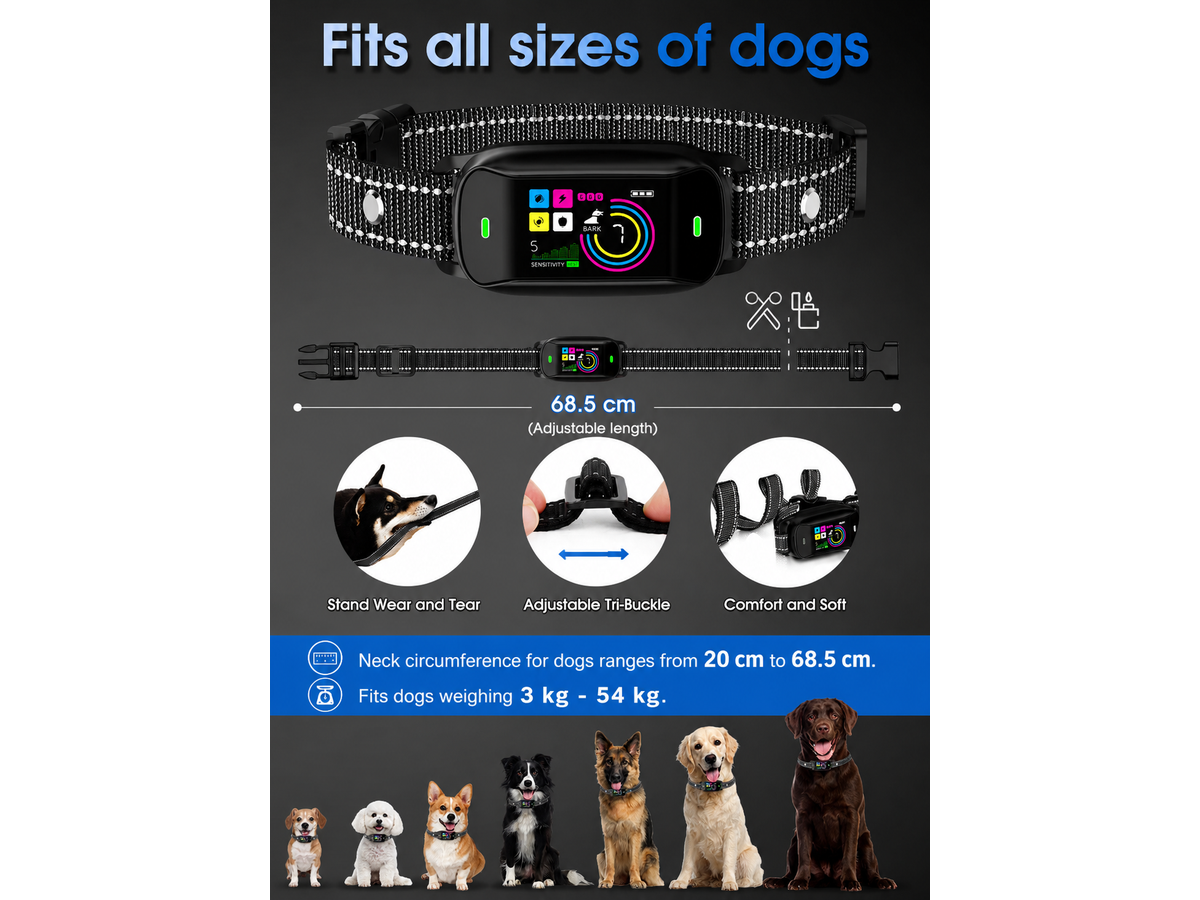 Smart Bark Control Collar AI Detection IP68 Waterproof Rechargeable