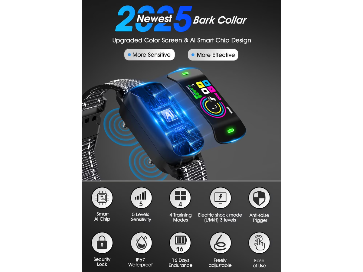 Smart Bark Control Collar AI Detection IP68 Waterproof Rechargeable
