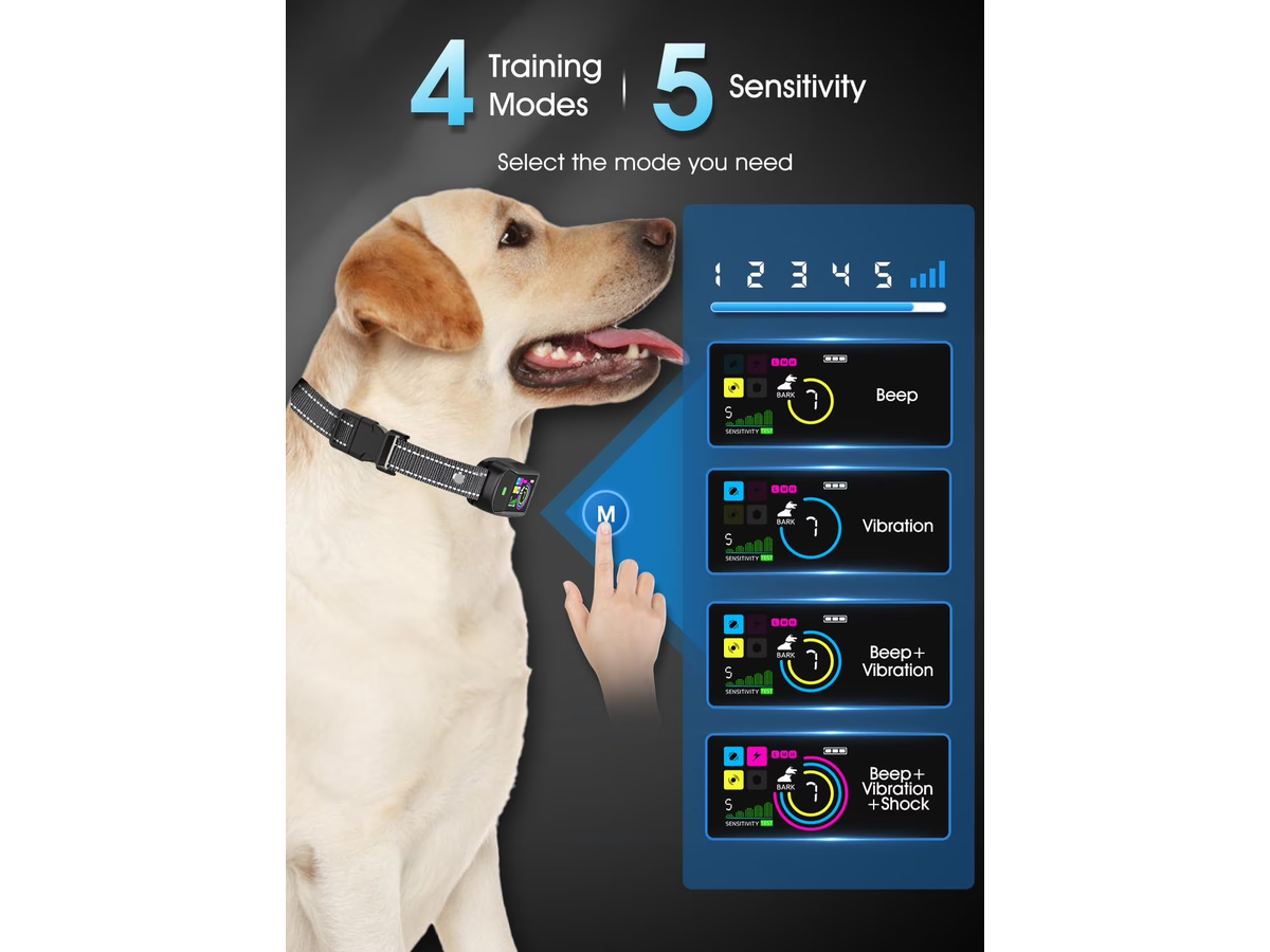 Smart Bark Control Collar AI Detection IP68 Waterproof Rechargeable