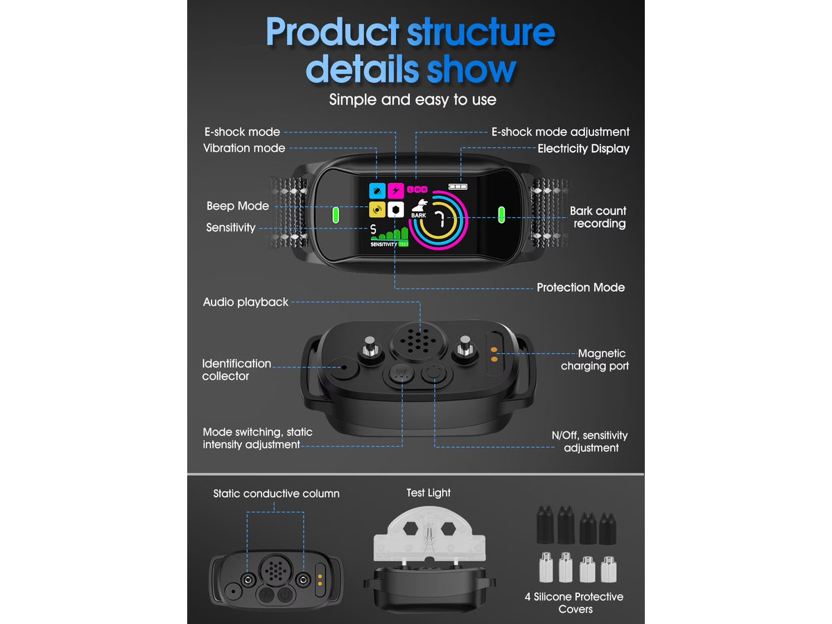 Smart Bark Control Collar AI Detection IP68 Waterproof Rechargeable