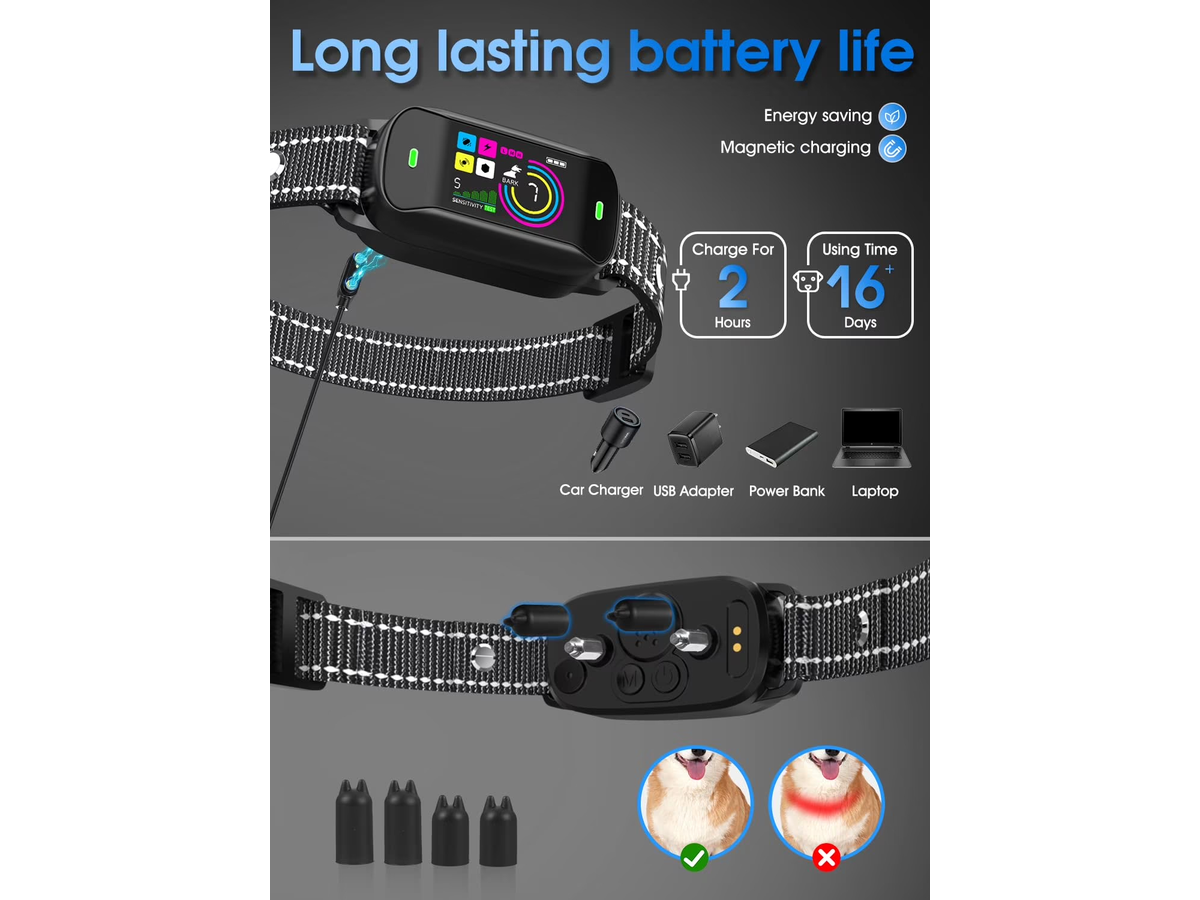 Smart Bark Control Collar AI Detection IP68 Waterproof Rechargeable