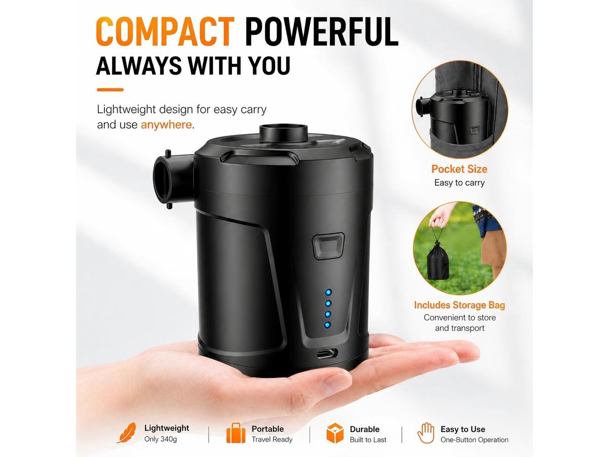 Portable Electric Air Pump 5200mAh Rechargeable Cordless Inflator Deflator