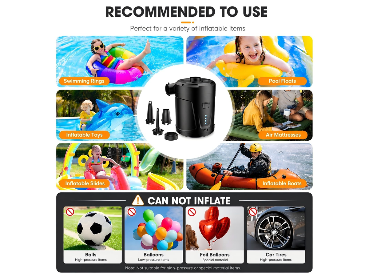 Portable Electric Air Pump 5200mAh Rechargeable Cordless Inflator Deflator