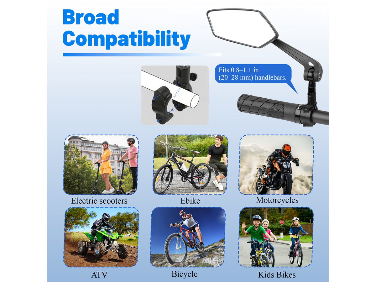 Bicycle Rearview Mirror 2 Pack 360 Degree Adjustable Wide Angle Mirrors