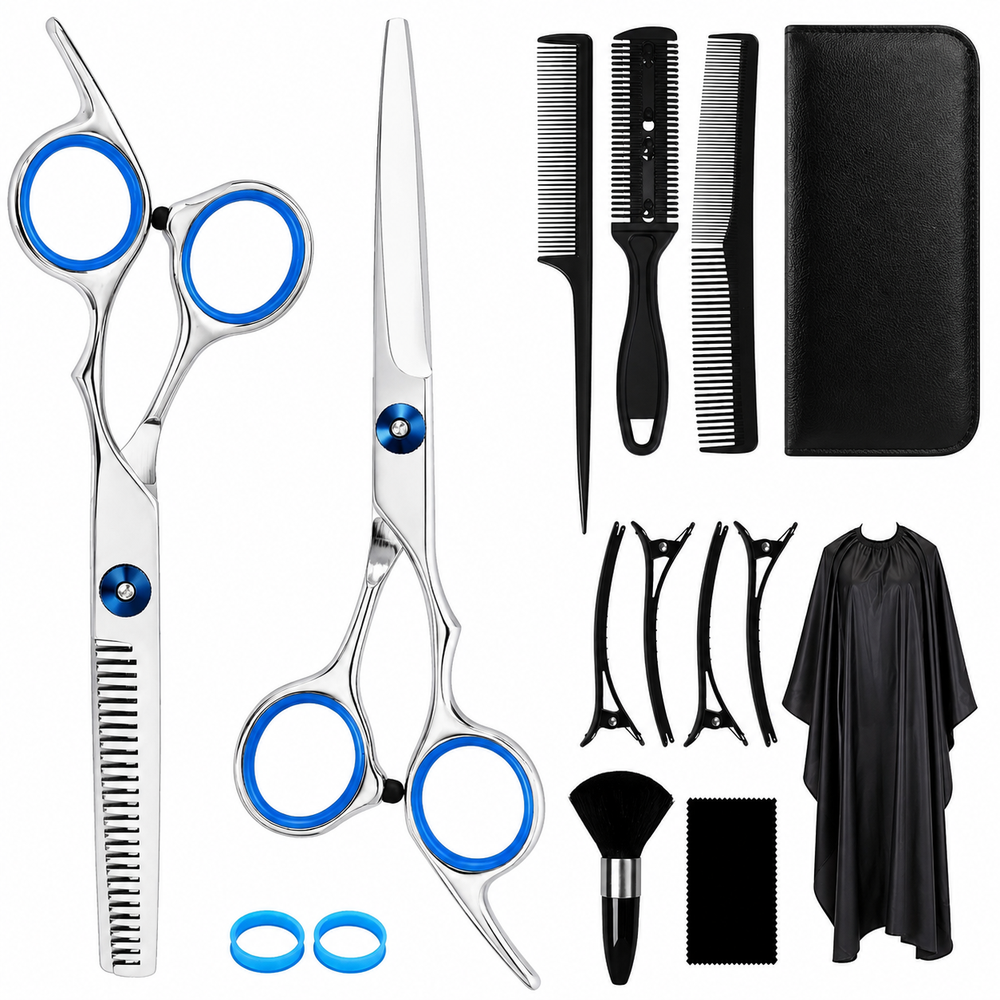 Professional Hair Scissors Kit 14 Piece Stainless Steel Hair Cutting Thinning Shears Set