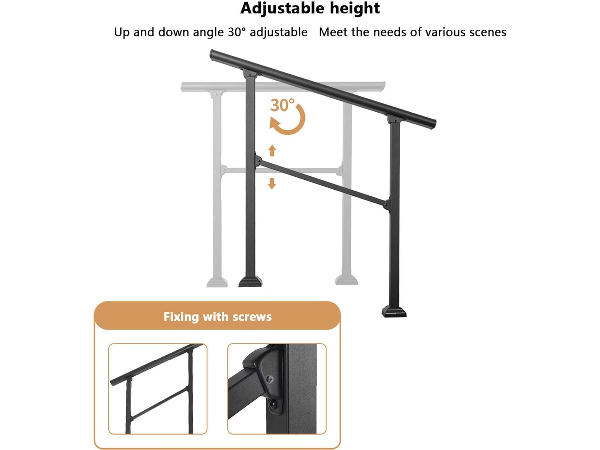 Stair Handrail 3 Steps Outdoor Carbon Steel Safety Railing