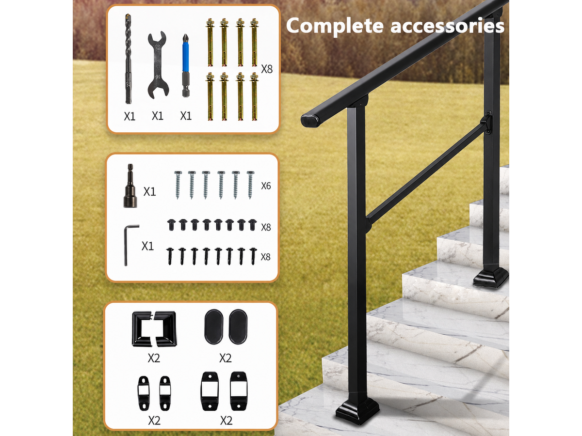 Stair Handrail 3 Steps Outdoor Carbon Steel Safety Railing