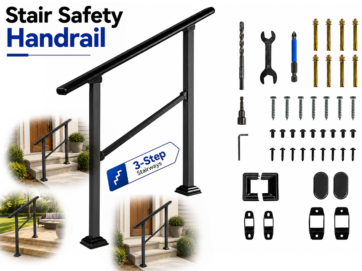 Stair Handrail 3 Steps Outdoor Carbon Steel Safety Railing