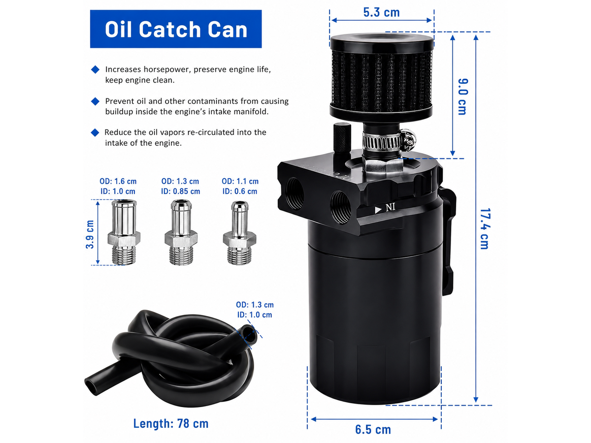 Universal Oil Catch Can Kit 300ML Aluminium Baffled Oil Separator with Breather Filter