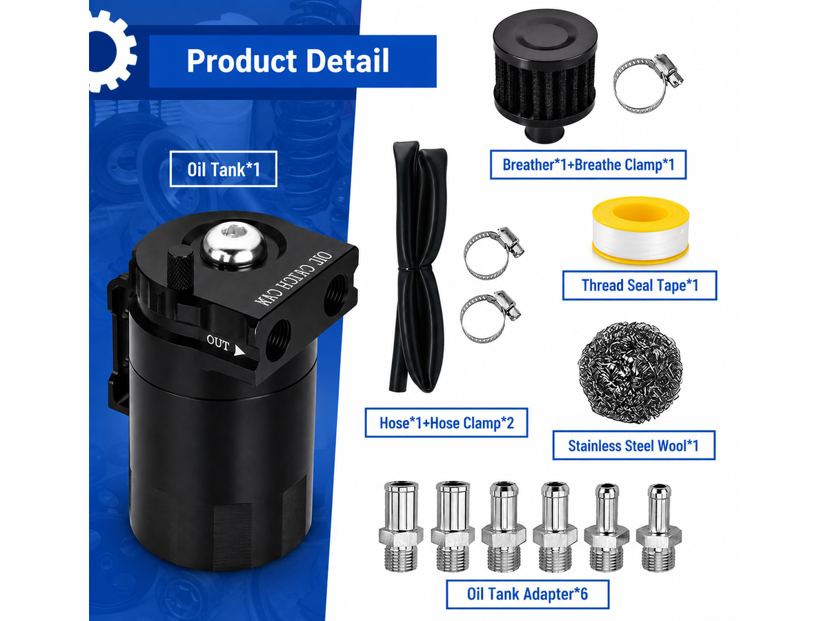 Universal Oil Catch Can Kit 300ML Aluminium Baffled Oil Separator with Breather Filter