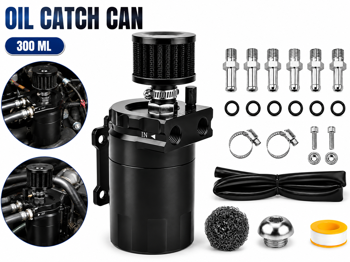 Universal Oil Catch Can Kit 300ML Aluminium Baffled Oil Separator with Breather Filter