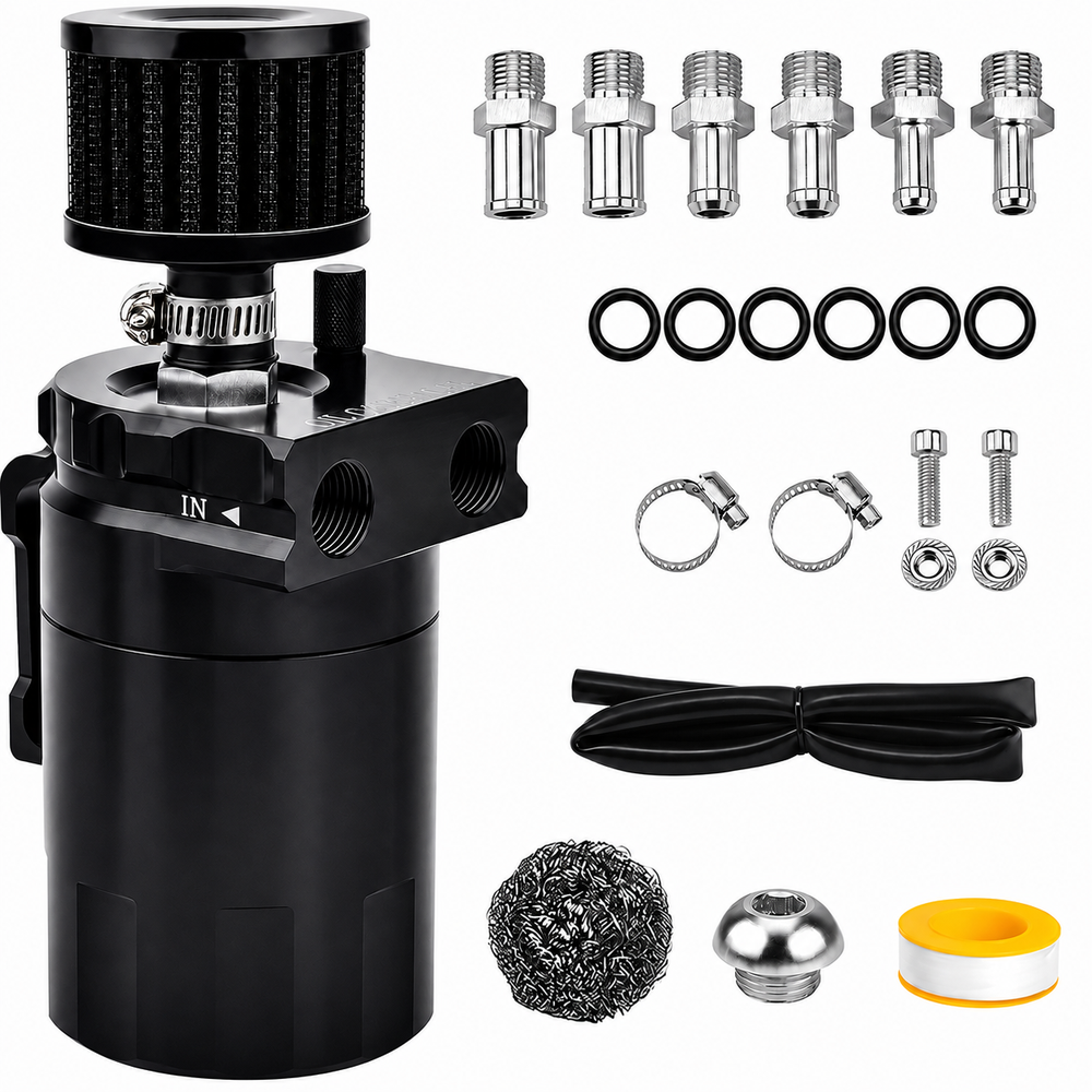 Universal Oil Catch Can Kit 300ML Aluminium Baffled Oil Separator with Breather Filter