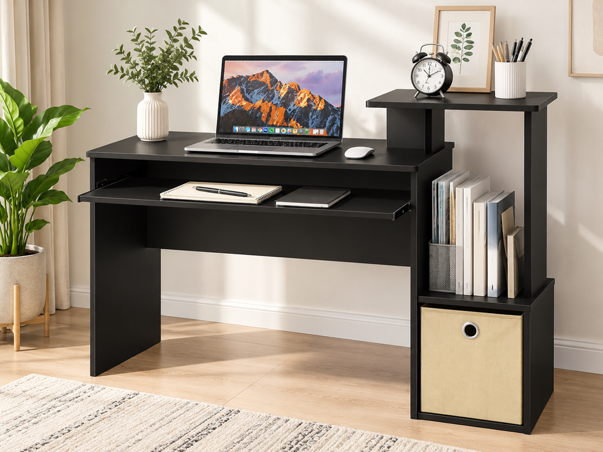 Computer Desk 100cm Home Office Study Desk with Keyboard Tray and Storage