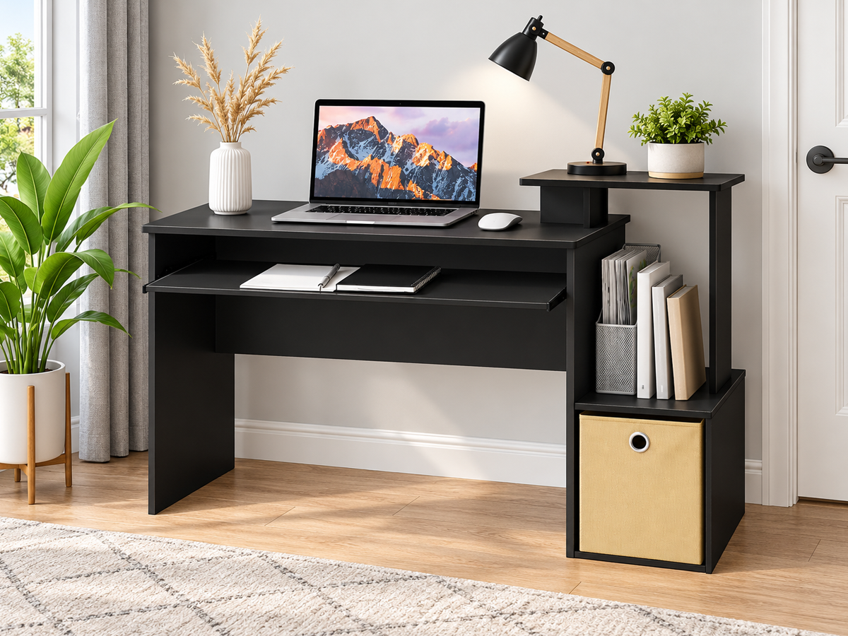 Computer Desk 100cm Home Office Study Desk with Keyboard Tray and Storage
