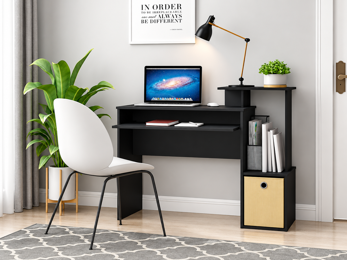 Computer Desk 100cm Home Office Study Desk with Keyboard Tray and Storage