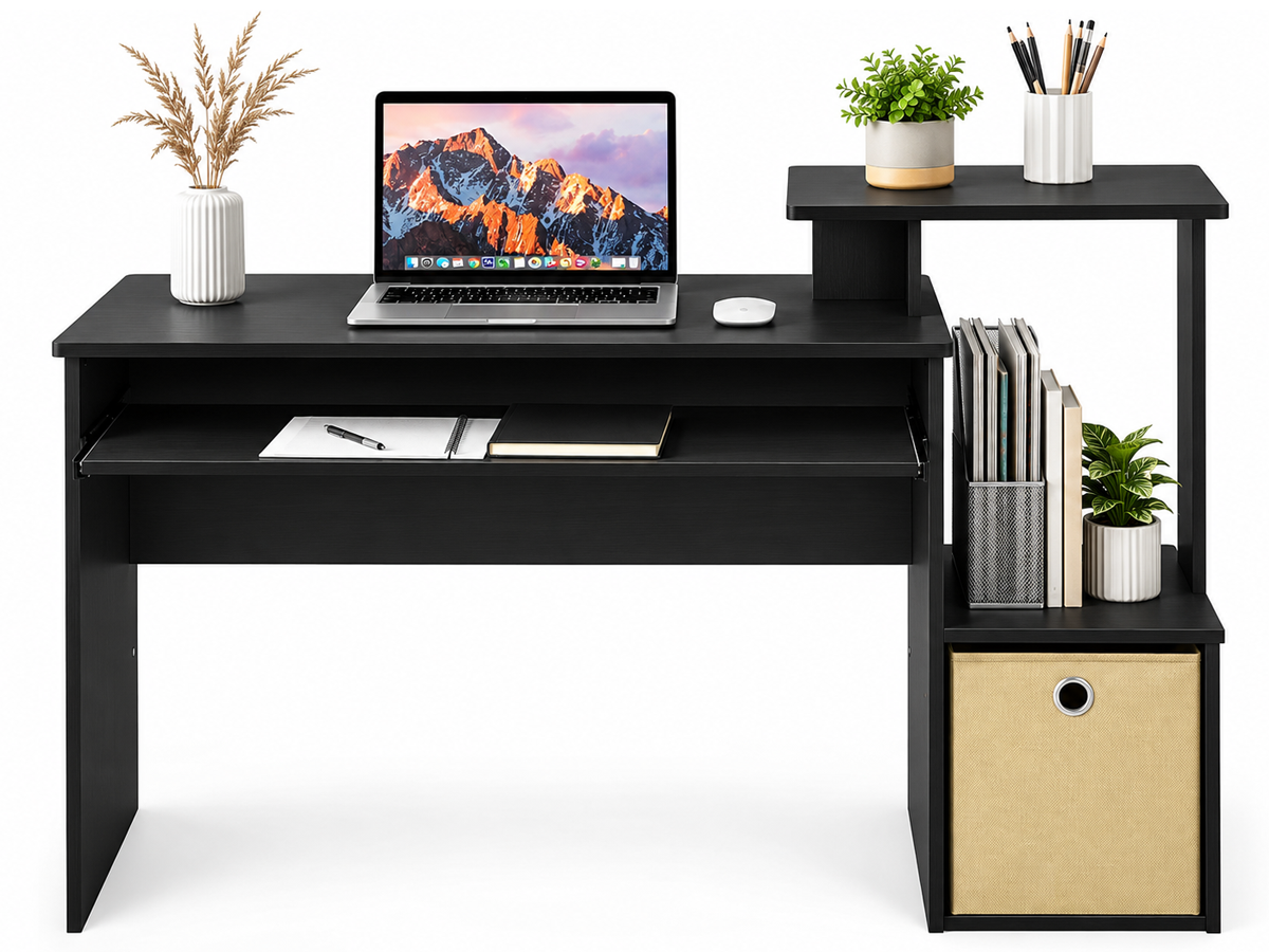 Computer Desk 100cm Home Office Study Desk with Keyboard Tray and Storage