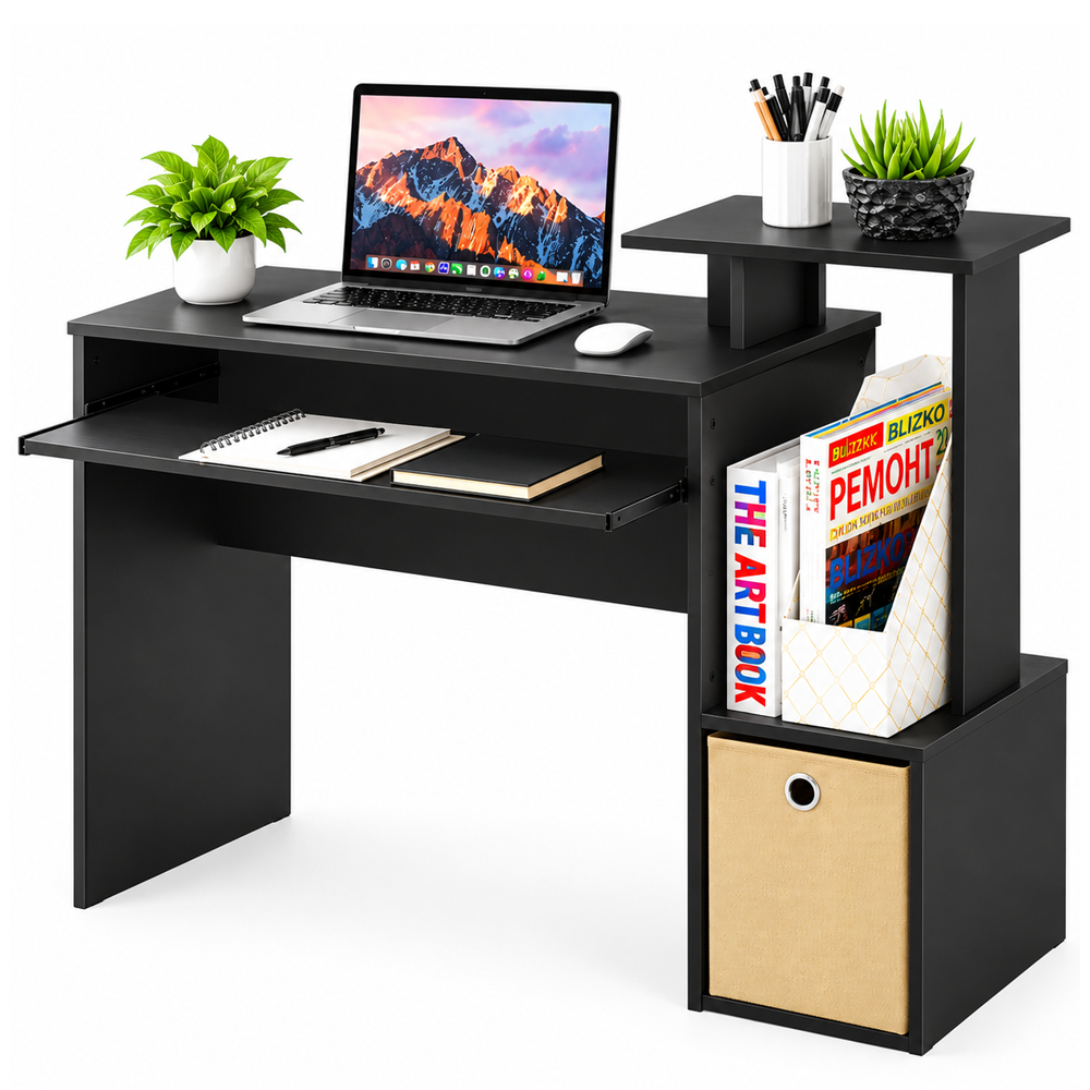 Computer Desk 100cm Home Office Study Desk with Keyboard Tray and Storage
