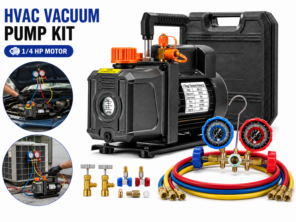 3.5CFM Vacuum Pump 1/4HP HVAC Air Conditioning Refrigeration Kit