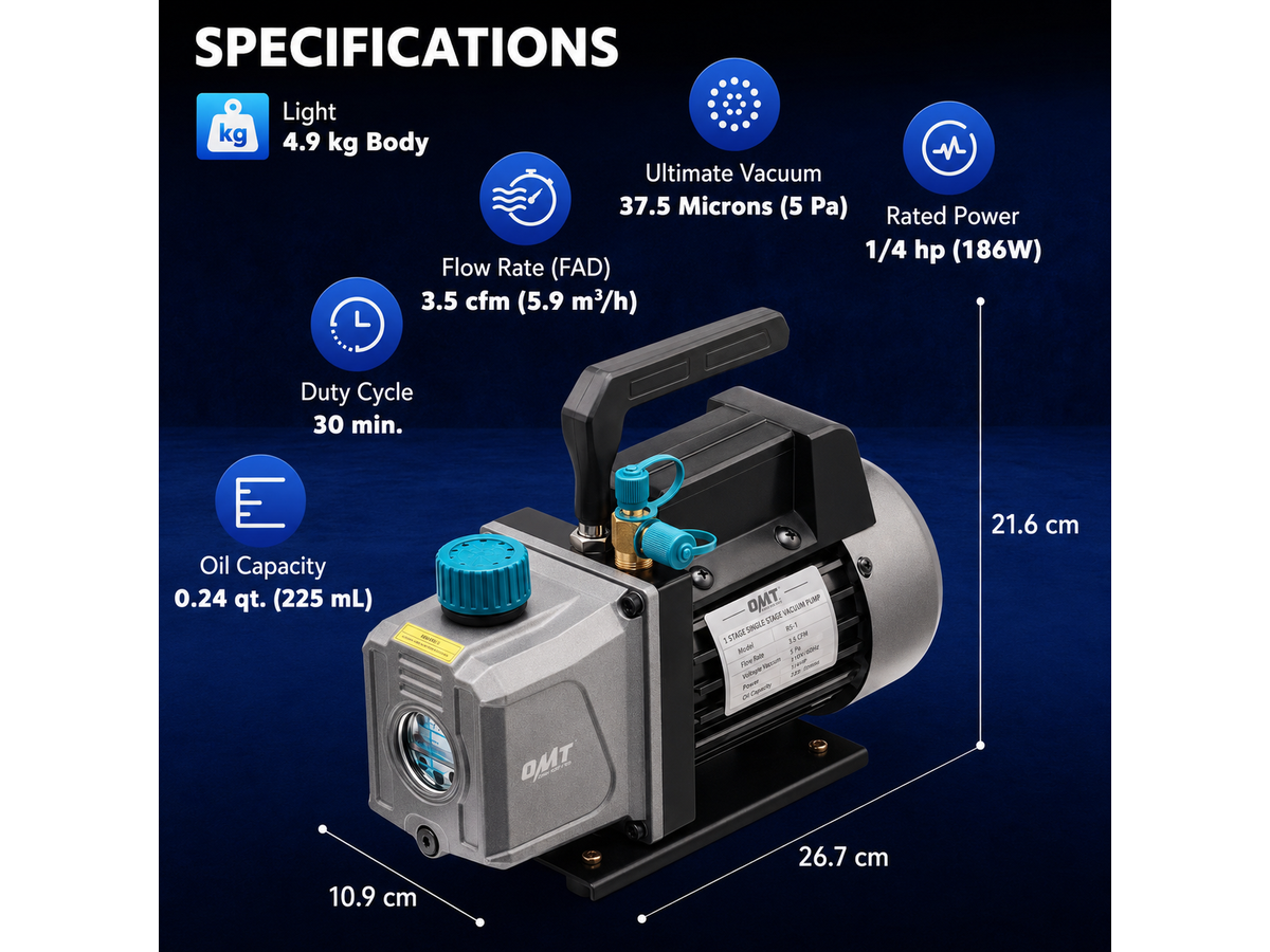 3.5CFM Vacuum Pump 1/4HP HVAC Air Conditioning Refrigeration Kit