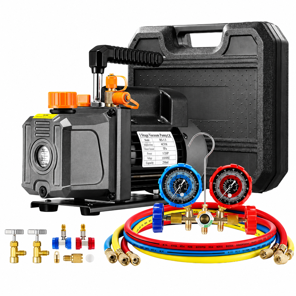 3.5CFM Vacuum Pump 1/4HP HVAC Air Conditioning Refrigeration Kit