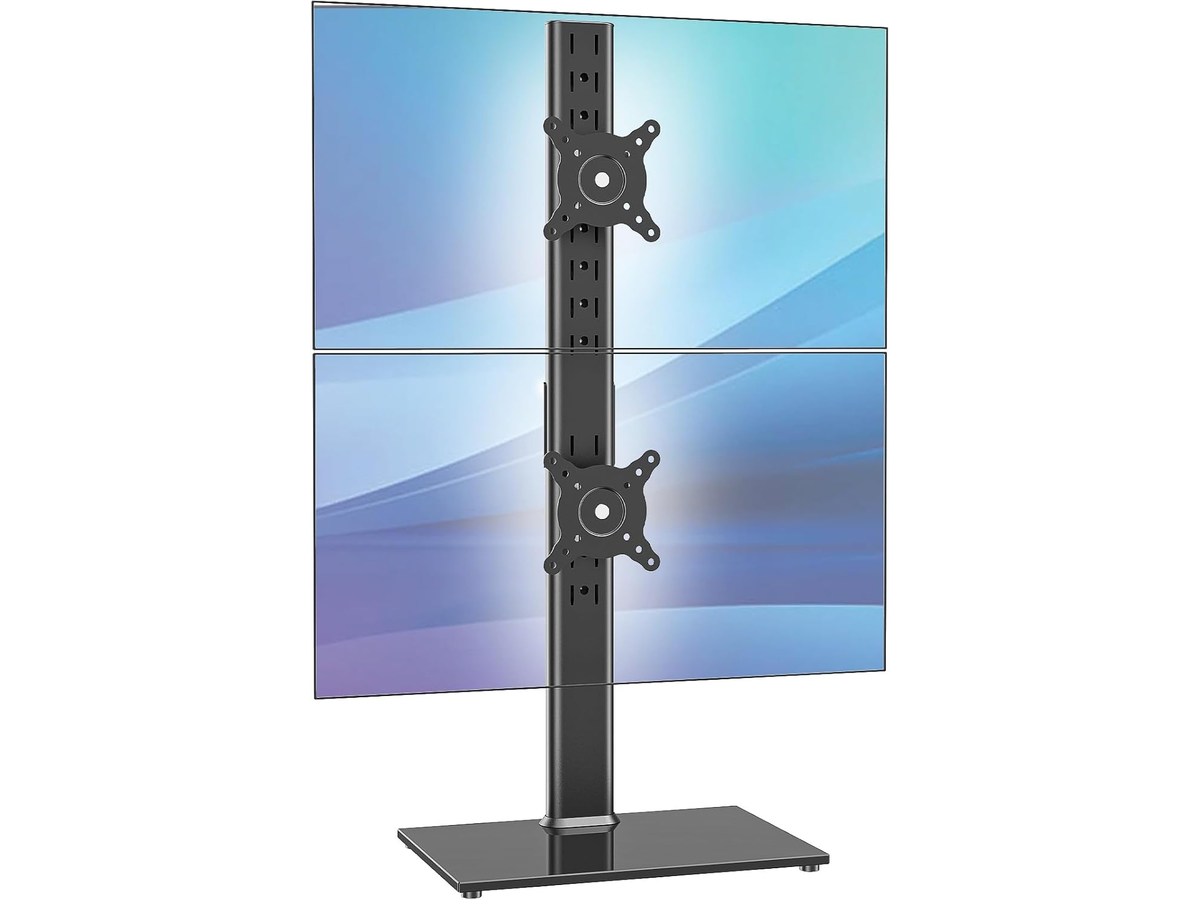 Vertical Dual Monitor Stand Adjustable Freestanding Desk Mount