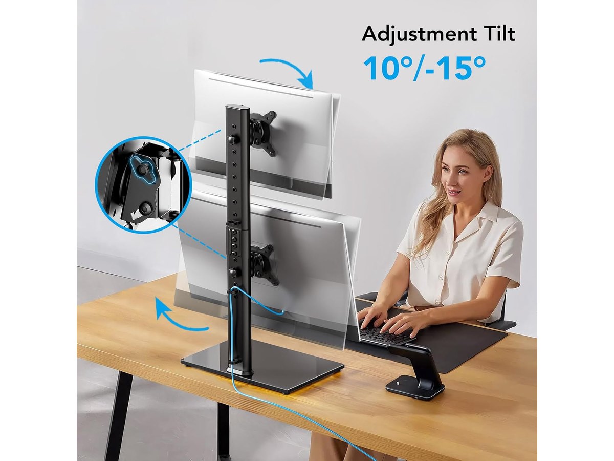 Vertical Dual Monitor Stand Adjustable Freestanding Desk Mount