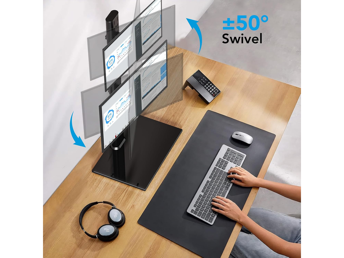 Vertical Dual Monitor Stand Adjustable Freestanding Desk Mount